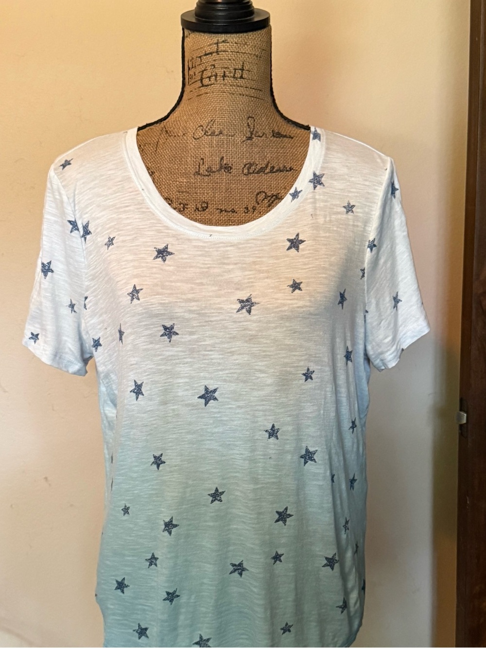 Style & Co. White Scoop Neck Tee with Blue Star Print